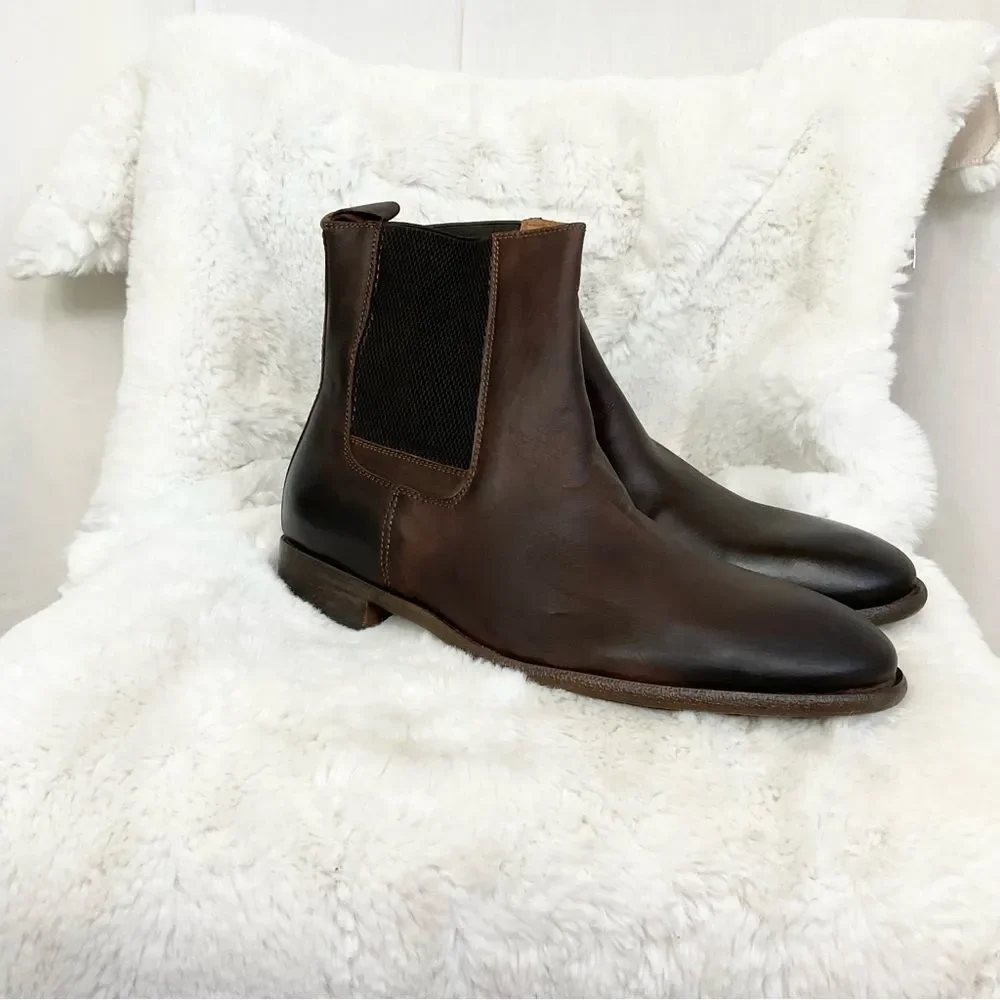 NEW Robert Wayne Men's Oregon Brown Leather Slip On Chelsea Boots Size 13D